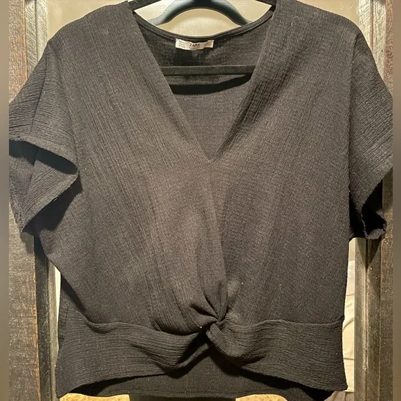 Zara Tops Zara Twist Knot Crop Top Black Poshmark